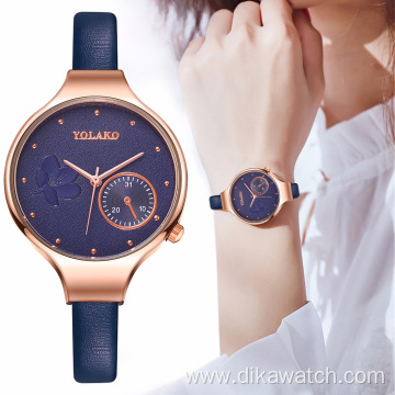 YOLAKO Fashion Classic Three Pointer Leather Strap Fancy Dial Quartz Hours Women Watch